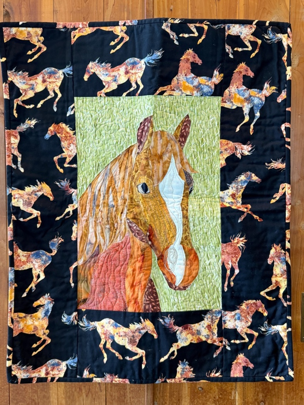 Horses Appliqué Art Quilt Wall Hanging
